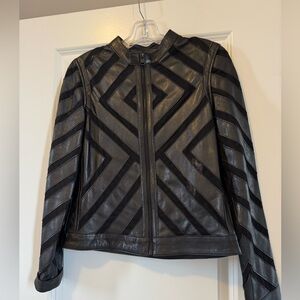 Black Geometric Leather Jacket
